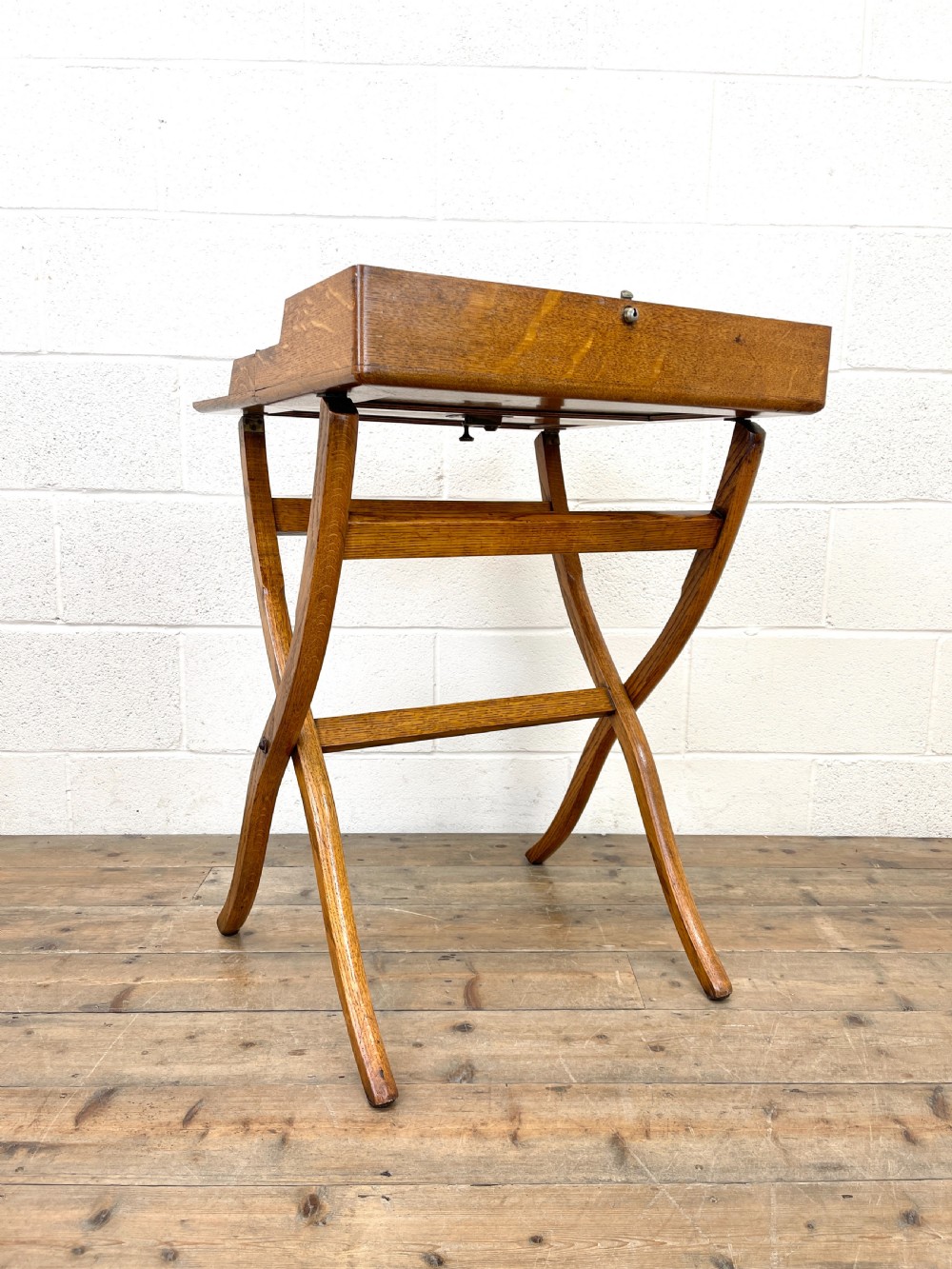 Antique Oak Folding Campaign Desk View VIII