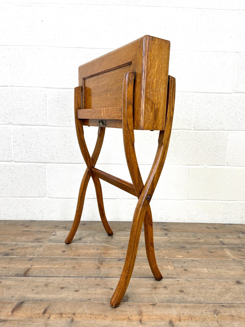 Antique Oak Folding Campaign Desk View IX
