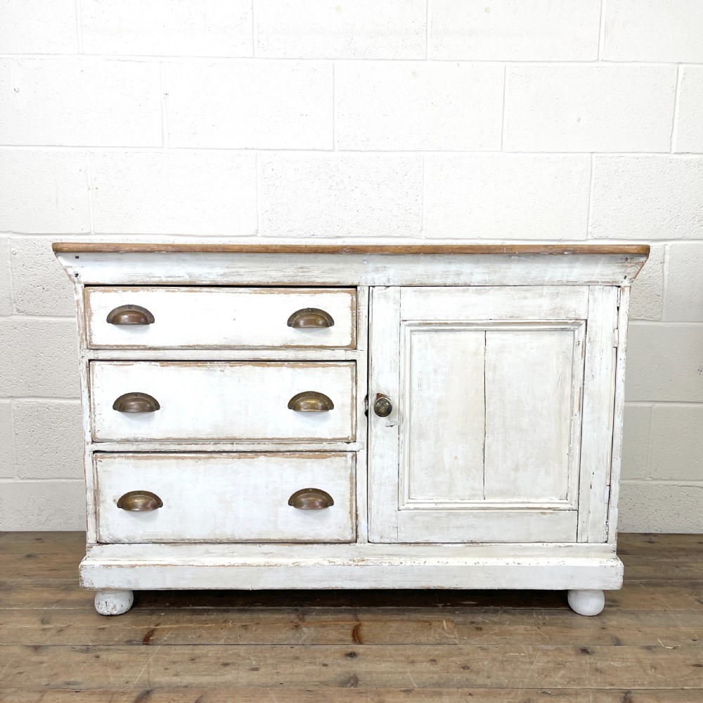 Distressed Antique Pine Cupboard with Painted Base View II