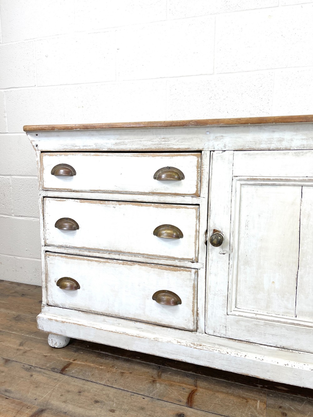 Distressed Antique Pine Cupboard with Painted Base View IV