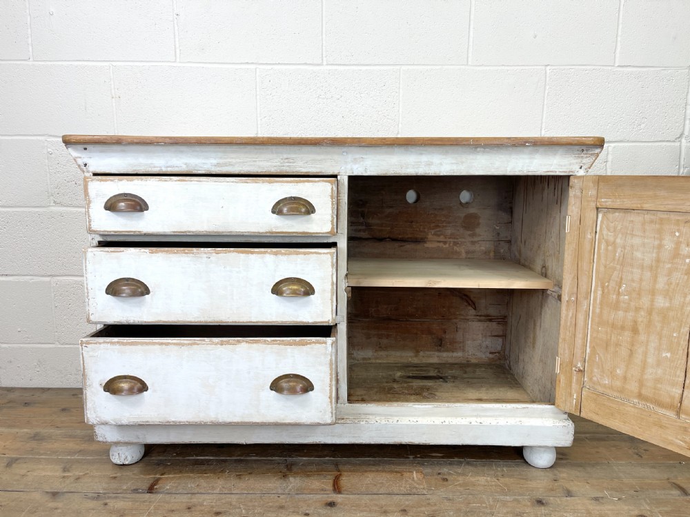 Distressed Antique Pine Cupboard with Painted Base View VI