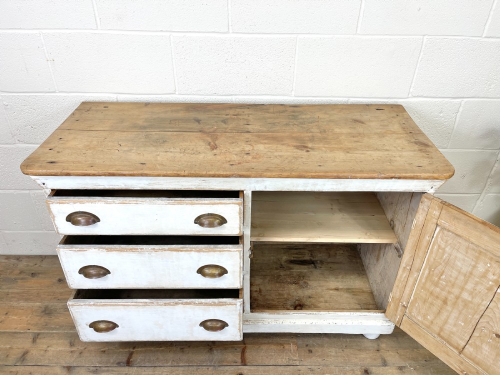 Distressed Antique Pine Cupboard with Painted Base View VII