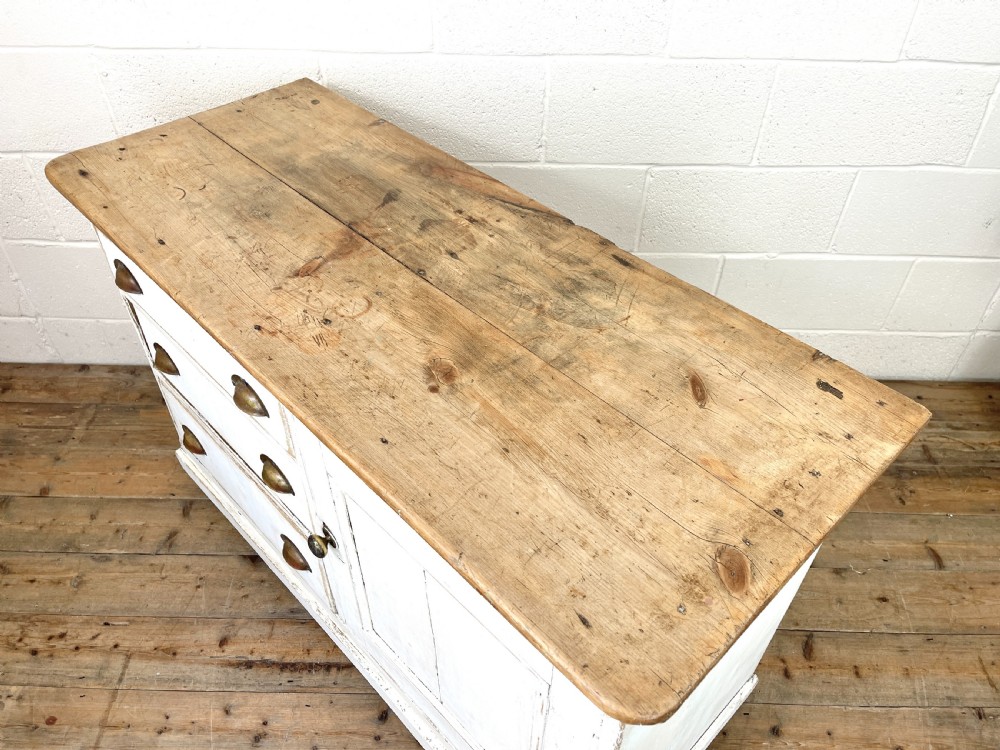 Distressed Antique Pine Cupboard with Painted Base View IX