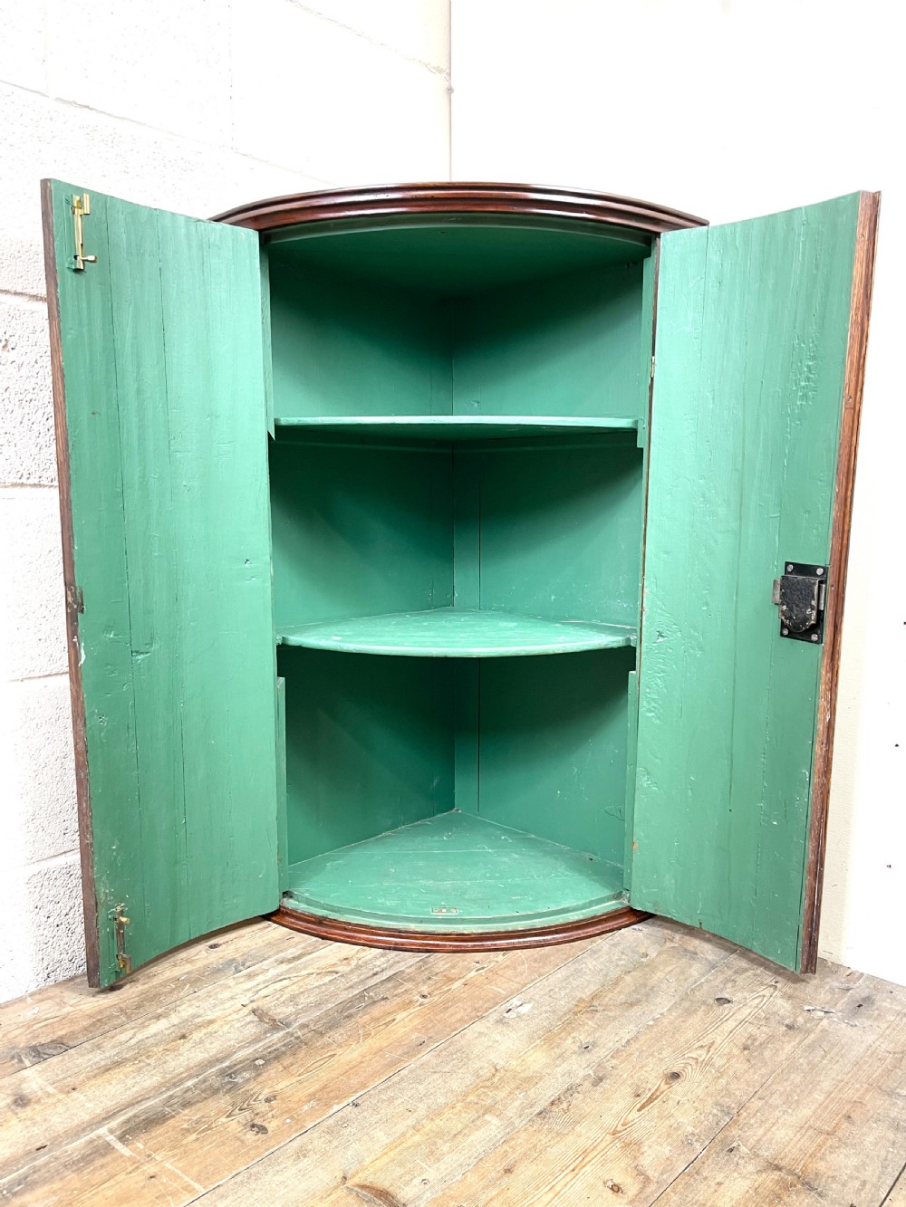 Georgian Oak Bow front Corner Cupboard View V