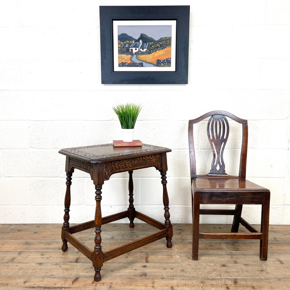Early 20th Century Antique Oak Carved Side table  View II