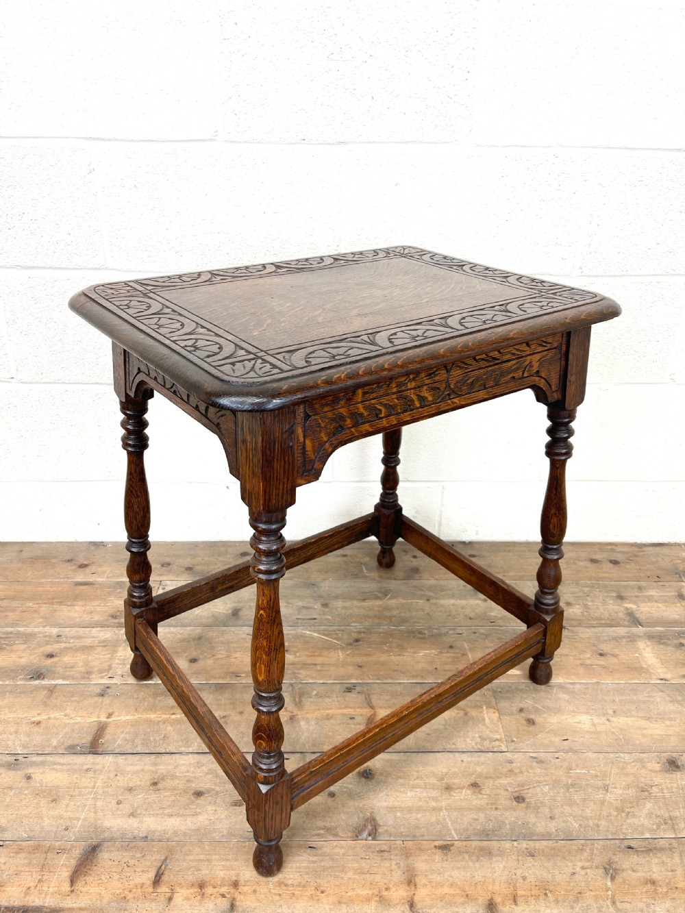 Early 20th Century Antique Oak Carved Side table  View III