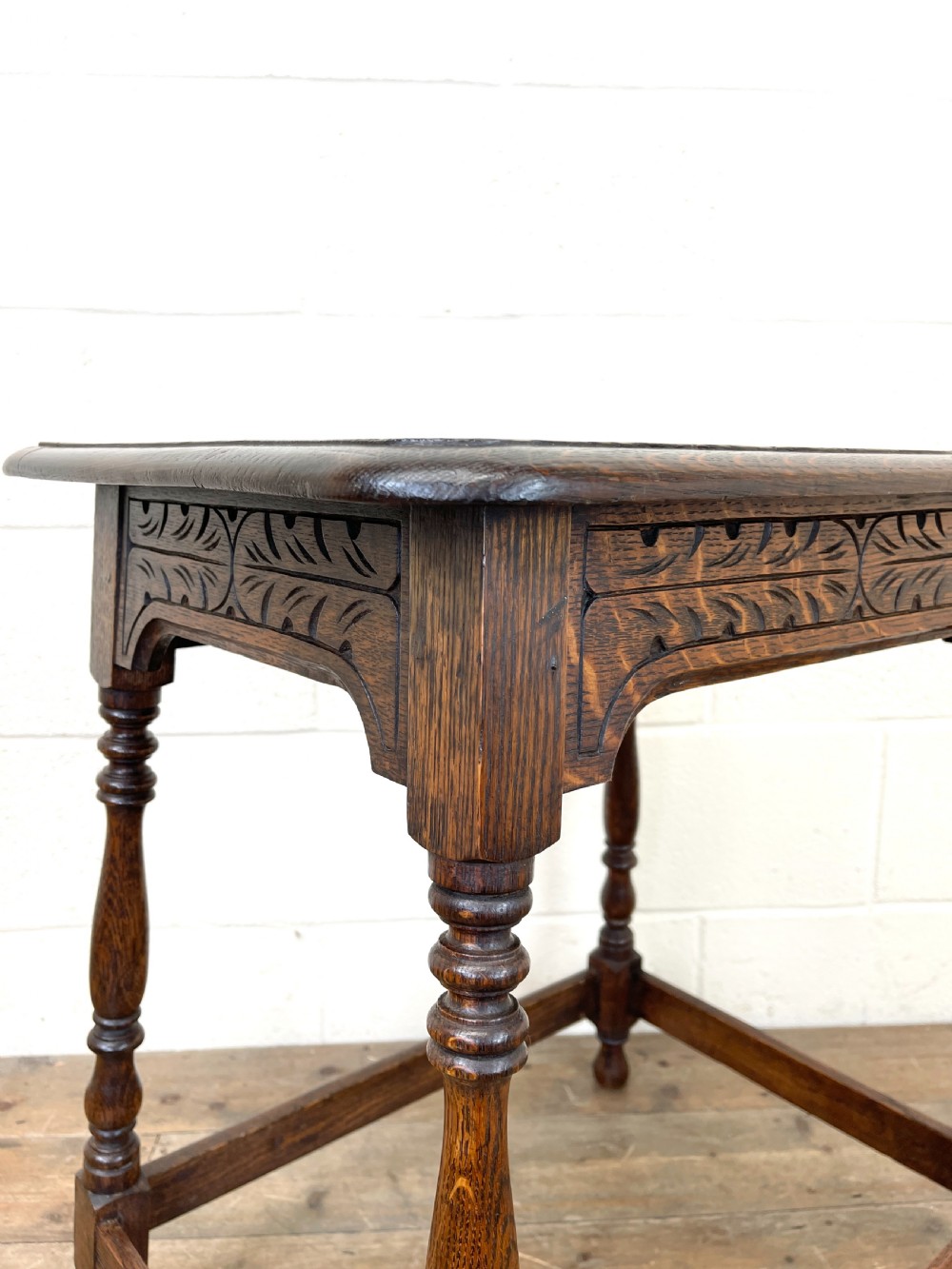 Early 20th Century Antique Oak Carved Side table  View V