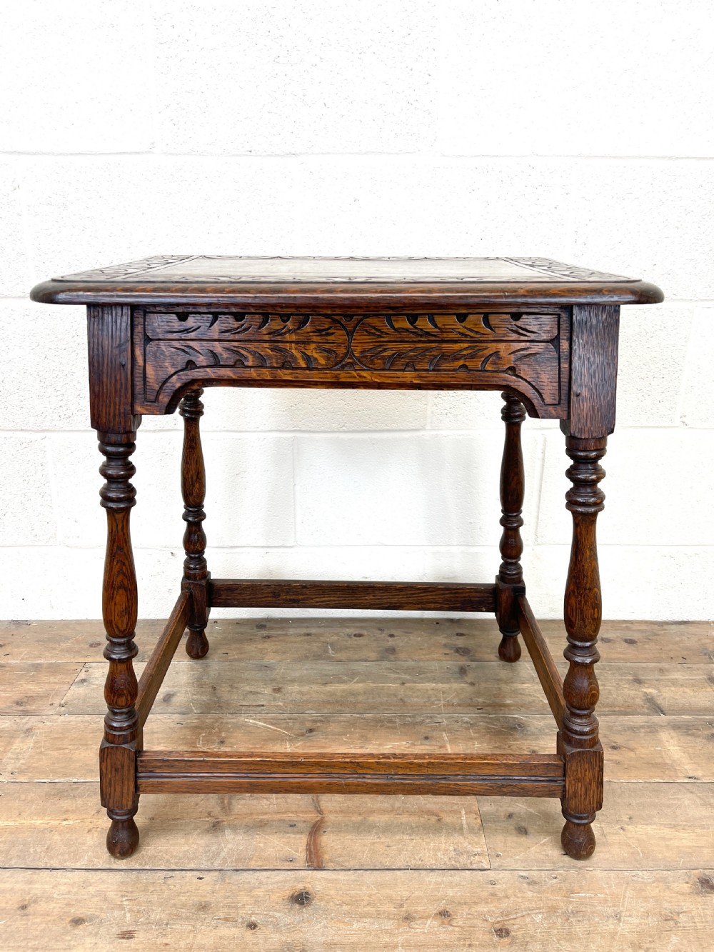 Early 20th Century Antique Oak Carved Side table  View VII
