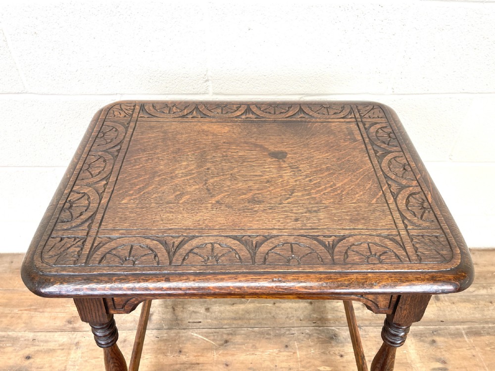 Early 20th Century Antique Oak Carved Side table  View IX