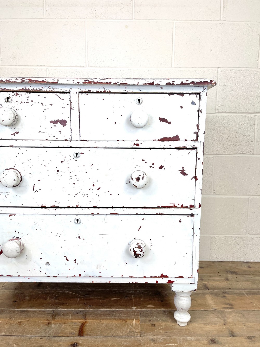Small Distressed White Painted Victorian Chest of Drawers  View IV