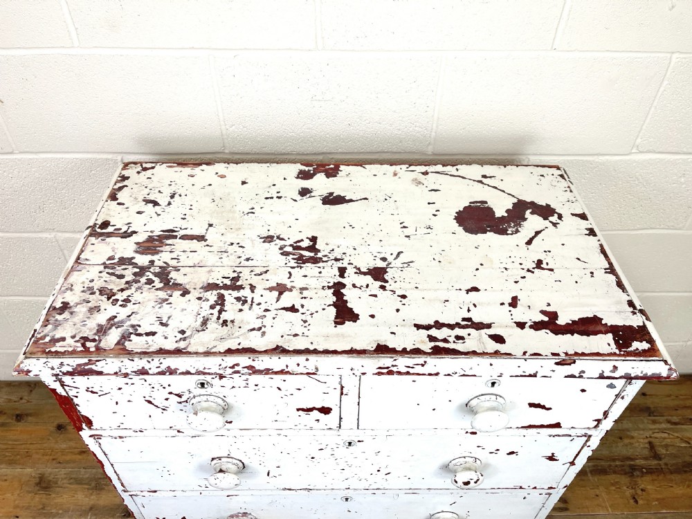 Small Distressed White Painted Victorian Chest of Drawers  View VI