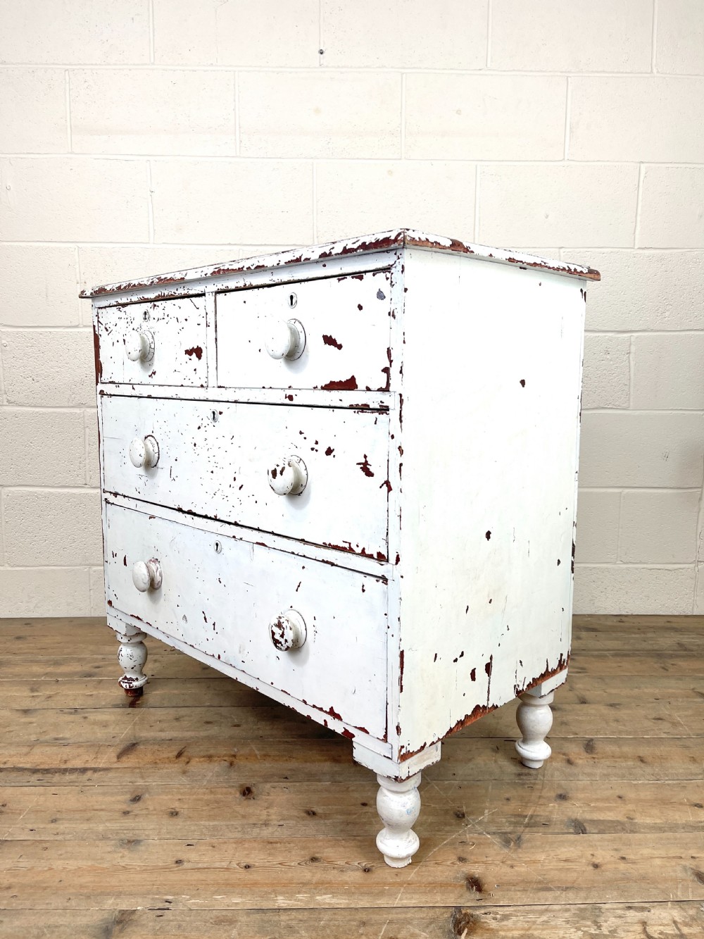 Small Distressed White Painted Victorian Chest of Drawers  View VII