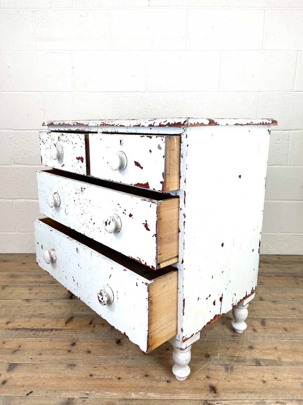 Small Distressed White Painted Victorian Chest of Drawers  View IX