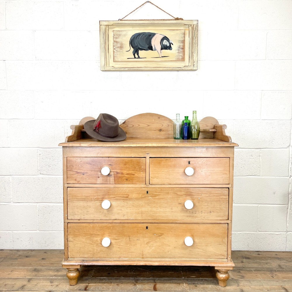 Antique Pine Chest of Drawers with Gallery Back View II