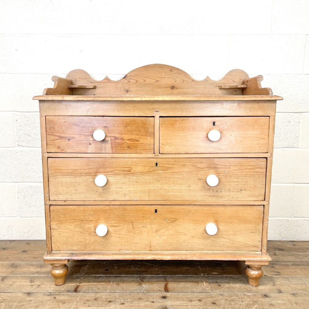 Antique Pine Chest of Drawers with Gallery Back