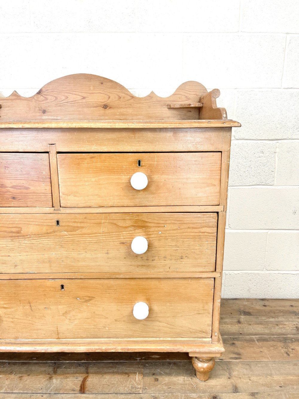 Antique Pine Chest of Drawers with Gallery Back View III