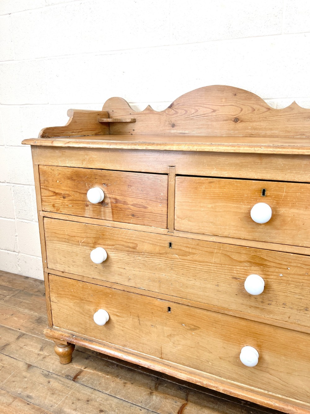 Antique Pine Chest of Drawers with Gallery Back View IV