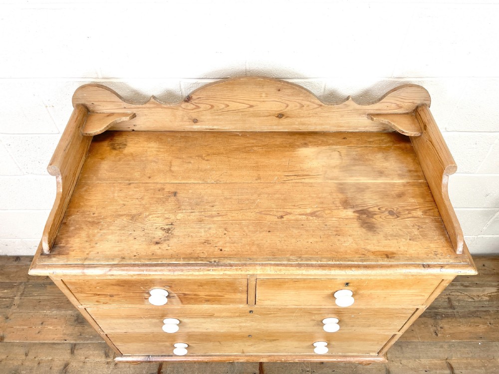 Antique Pine Chest of Drawers with Gallery Back View V