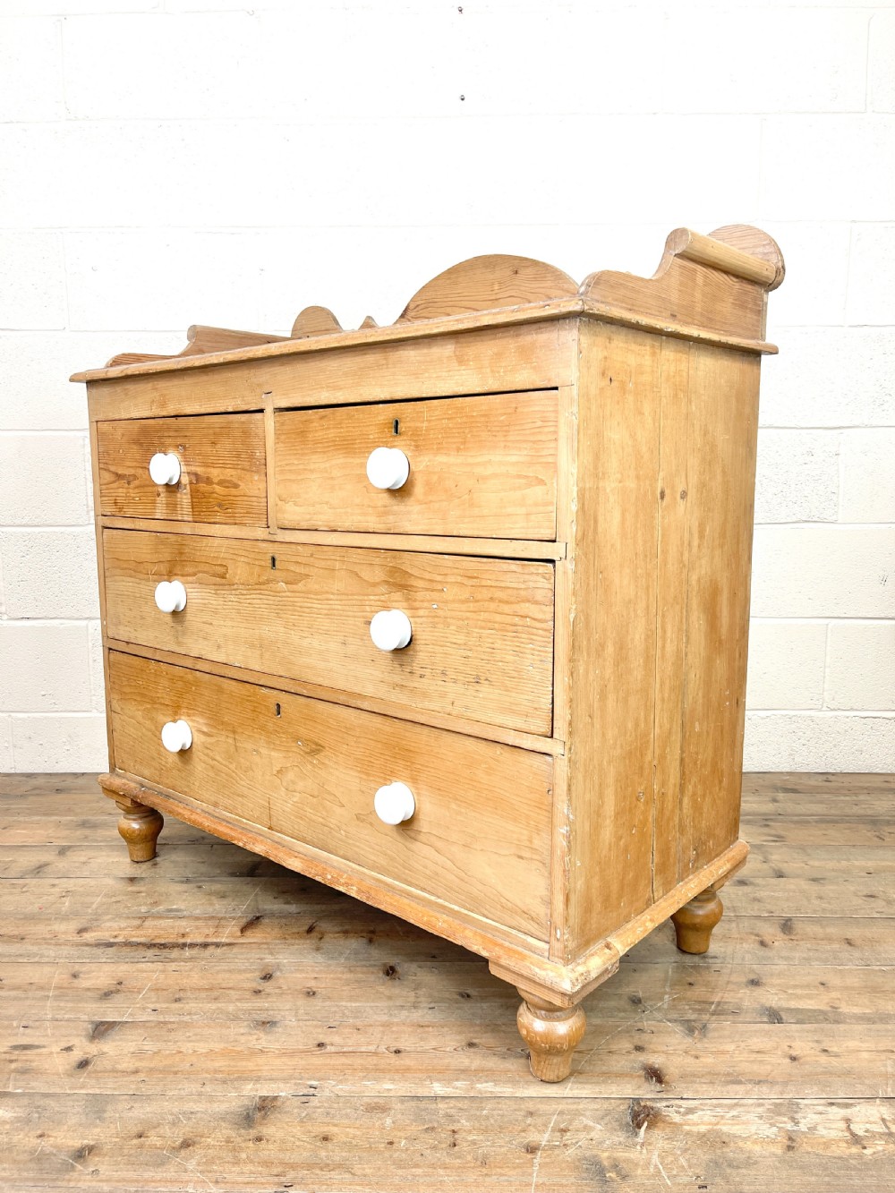 Antique Pine Chest of Drawers with Gallery Back View VI