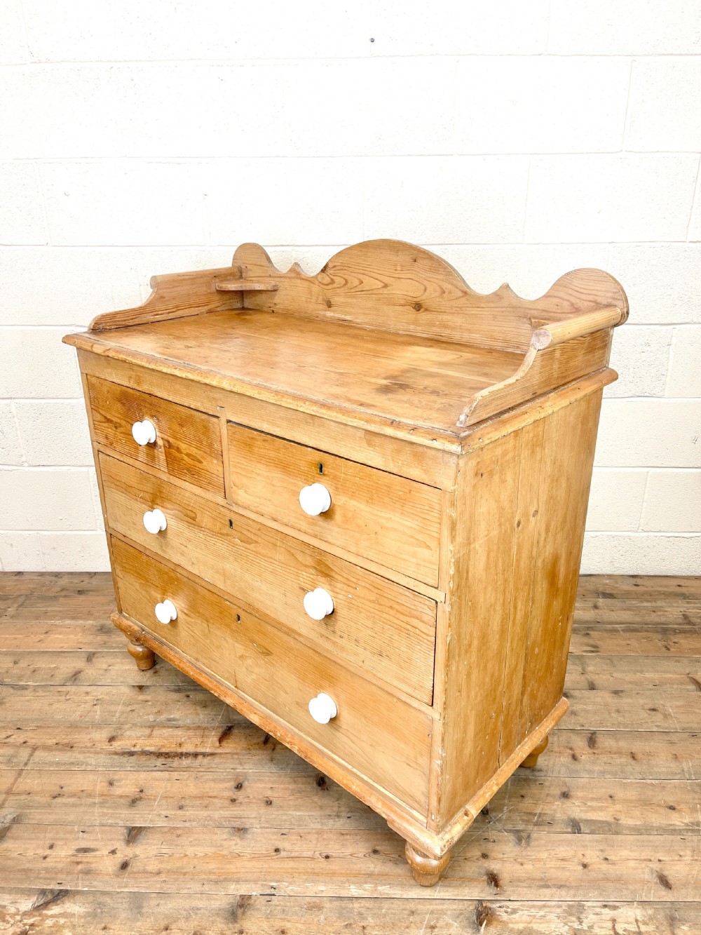 Antique Pine Chest of Drawers with Gallery Back View VII