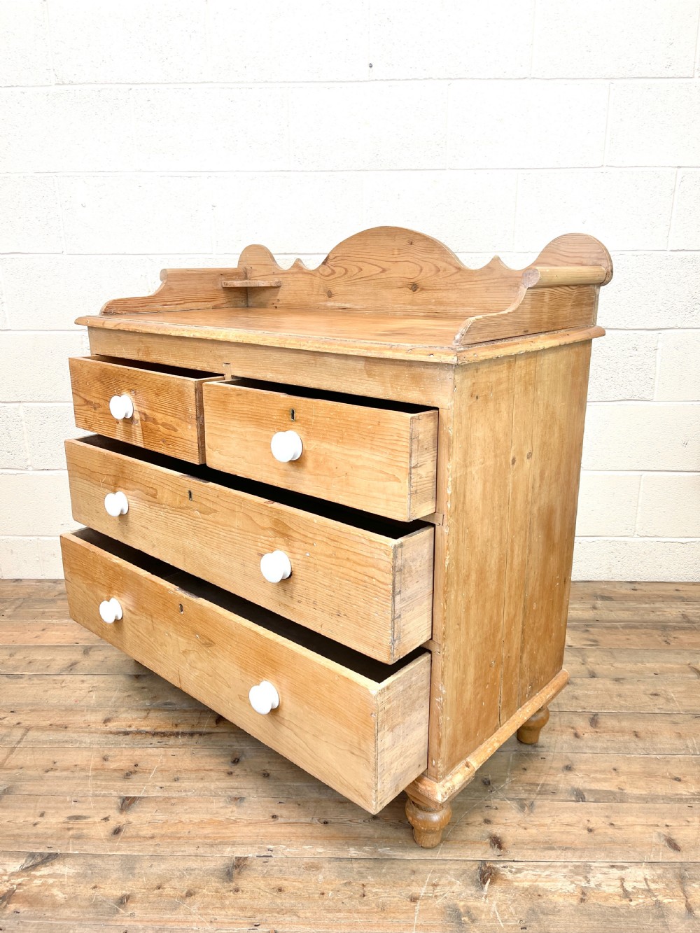 Antique Pine Chest of Drawers with Gallery Back View IX