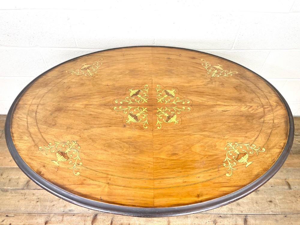 Victorian Walnut Inlaid Tilt Top Centre Table View III
