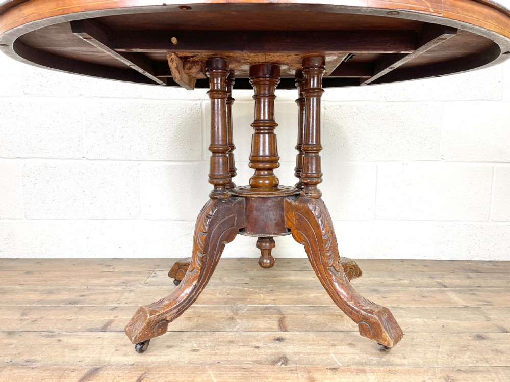 Victorian Walnut Inlaid Tilt Top Centre Table View IV