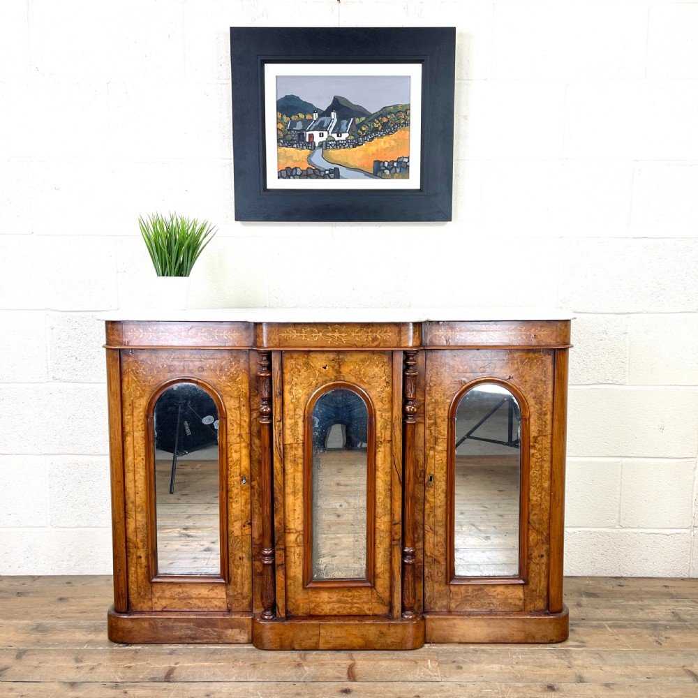 Victorian Inlaid Walnut Credenza with Marble Top View II