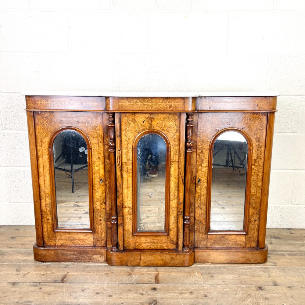 Victorian Inlaid Walnut Credenza with Marble Top