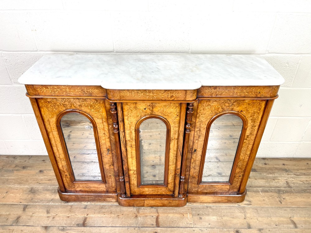 Victorian Inlaid Walnut Credenza with Marble Top View III