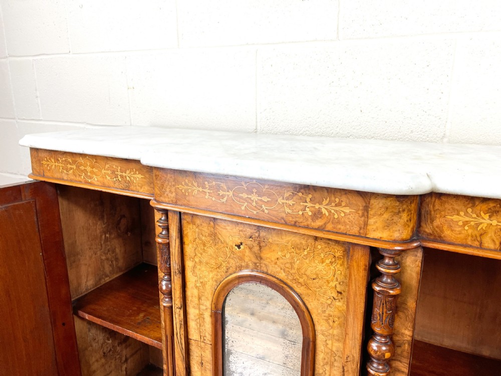 Victorian Inlaid Walnut Credenza with Marble Top View VII