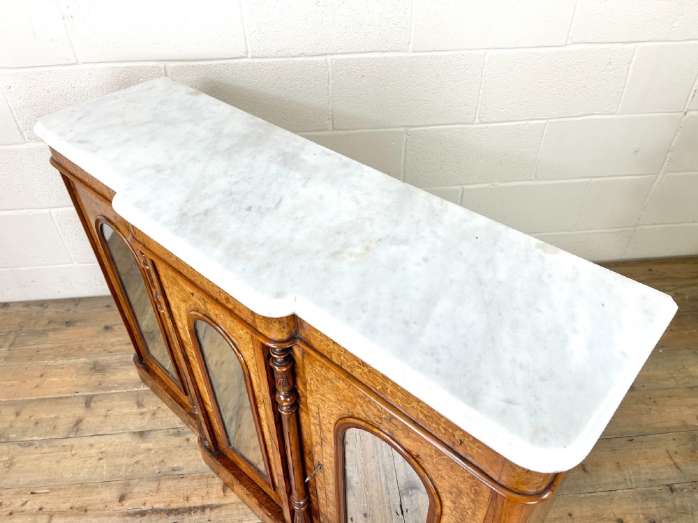 Victorian Inlaid Walnut Credenza with Marble Top View VIII