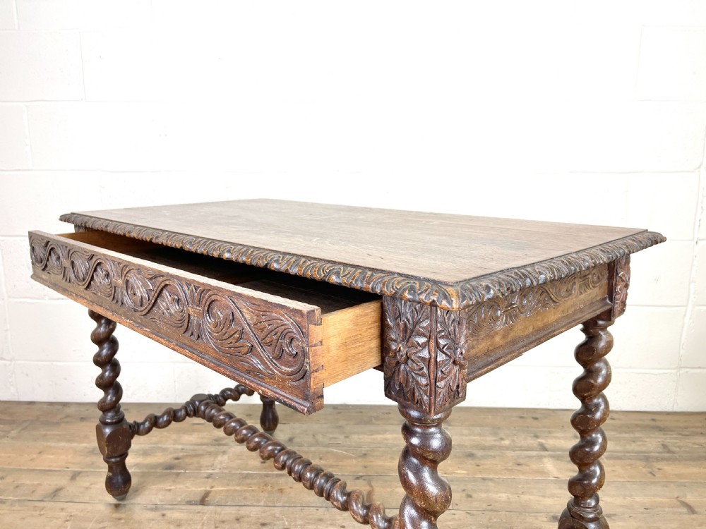 Antique 19th Century Carved Oak Table View IX