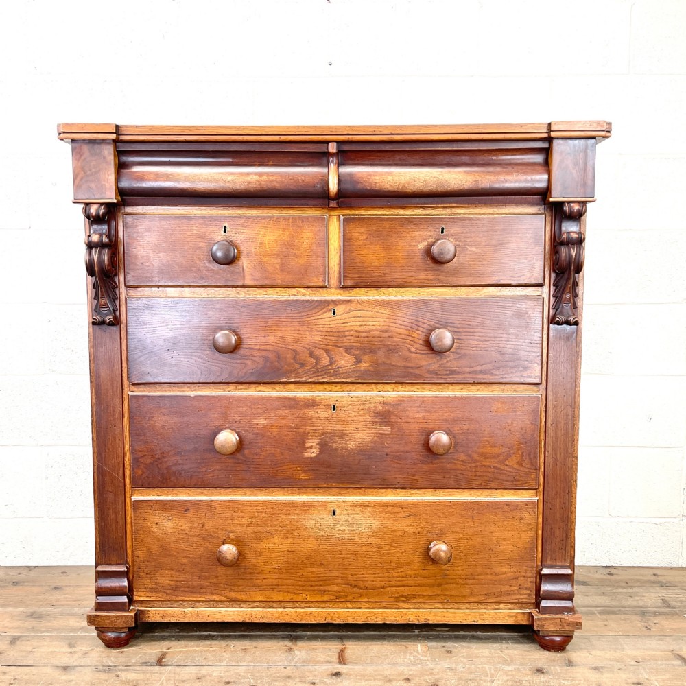 Large Victorian Oak and Mahogany Chest of Drawers