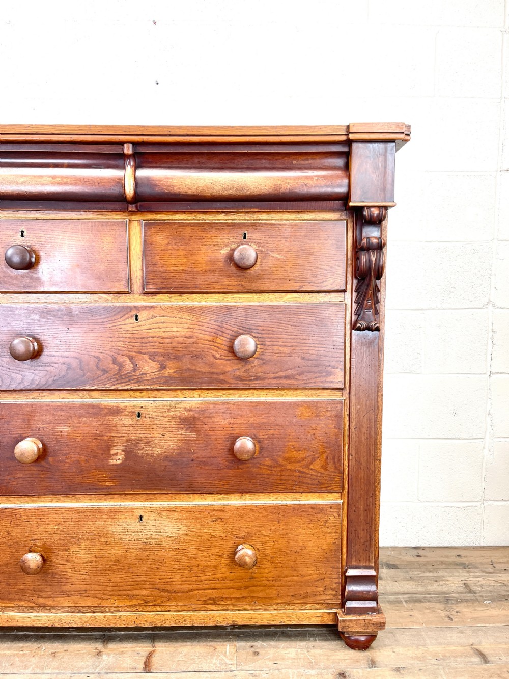 Large Victorian Oak and Mahogany Chest of Drawers View II