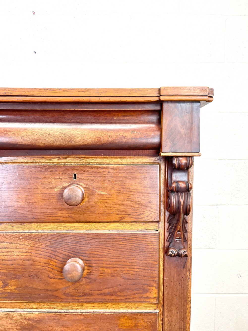 Large Victorian Oak and Mahogany Chest of Drawers View IV