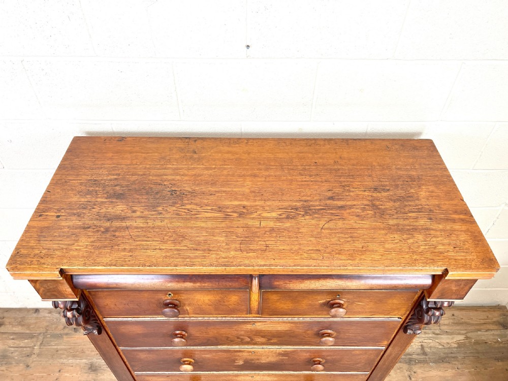 Large Victorian Oak and Mahogany Chest of Drawers View VI