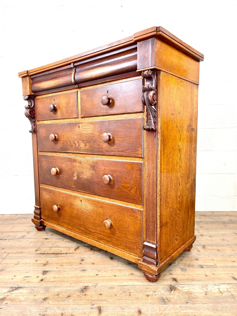 Large Victorian Oak and Mahogany Chest of Drawers View VII