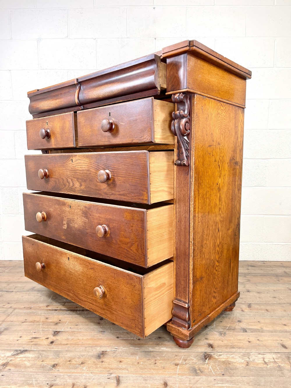 Large Victorian Oak and Mahogany Chest of Drawers View IX
