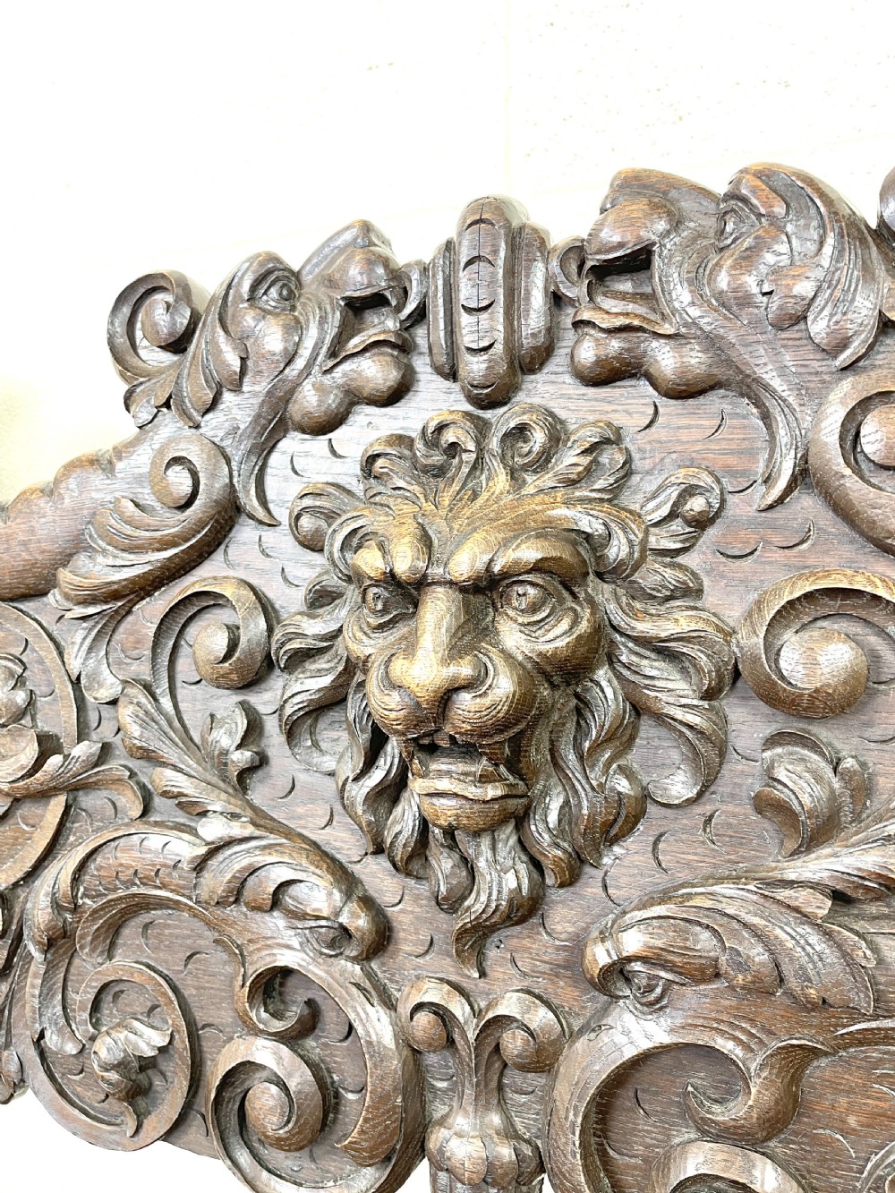 Antique Carved Oak Settle Bench with Storage View VI