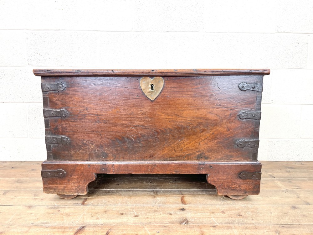 Antique Mahogany Metal Bound Trunk with Wheels View II