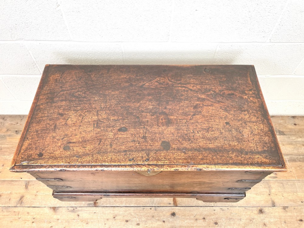 Antique Mahogany Metal Bound Trunk with Wheels View III