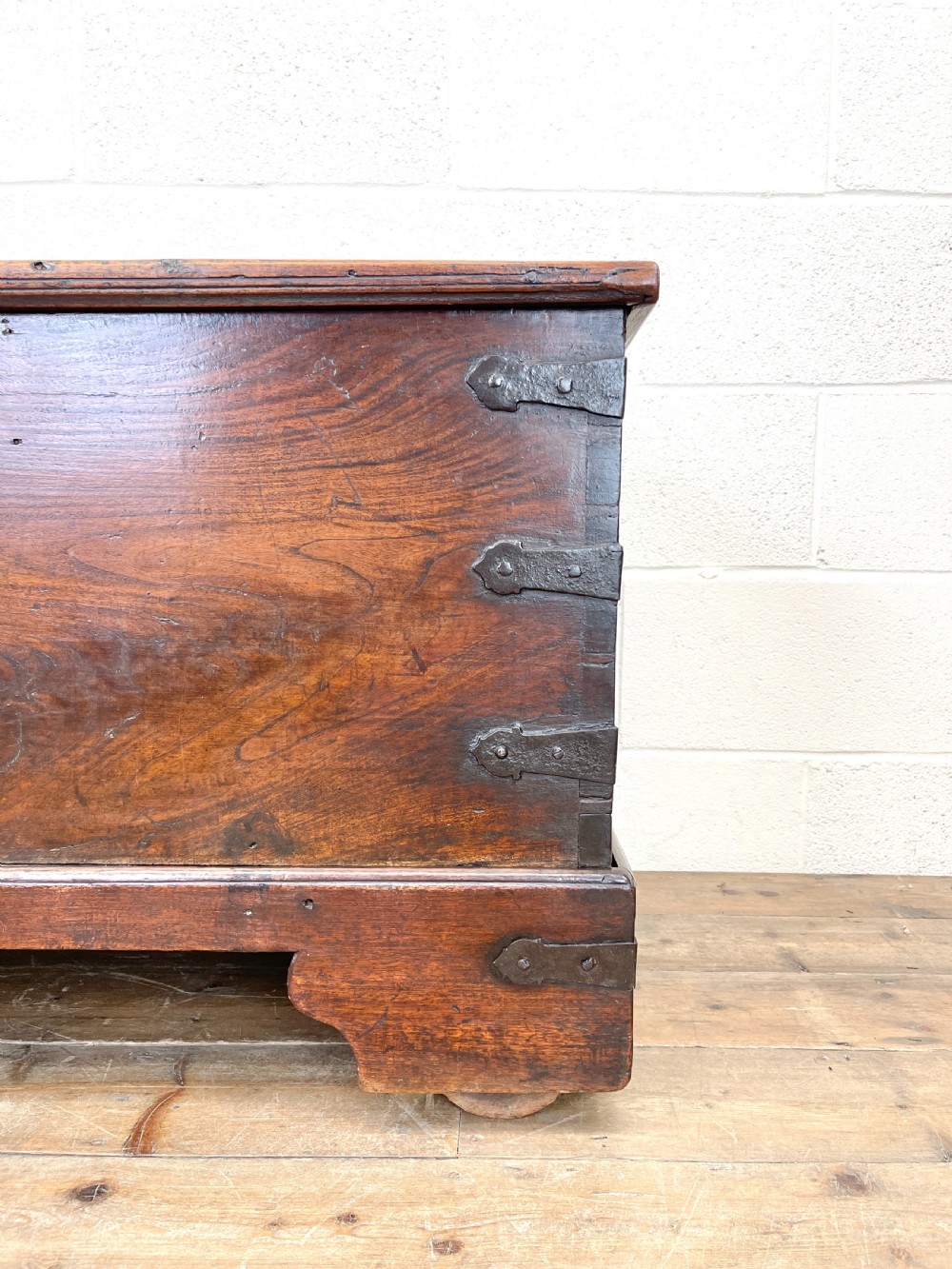 Antique Mahogany Metal Bound Trunk with Wheels View IV