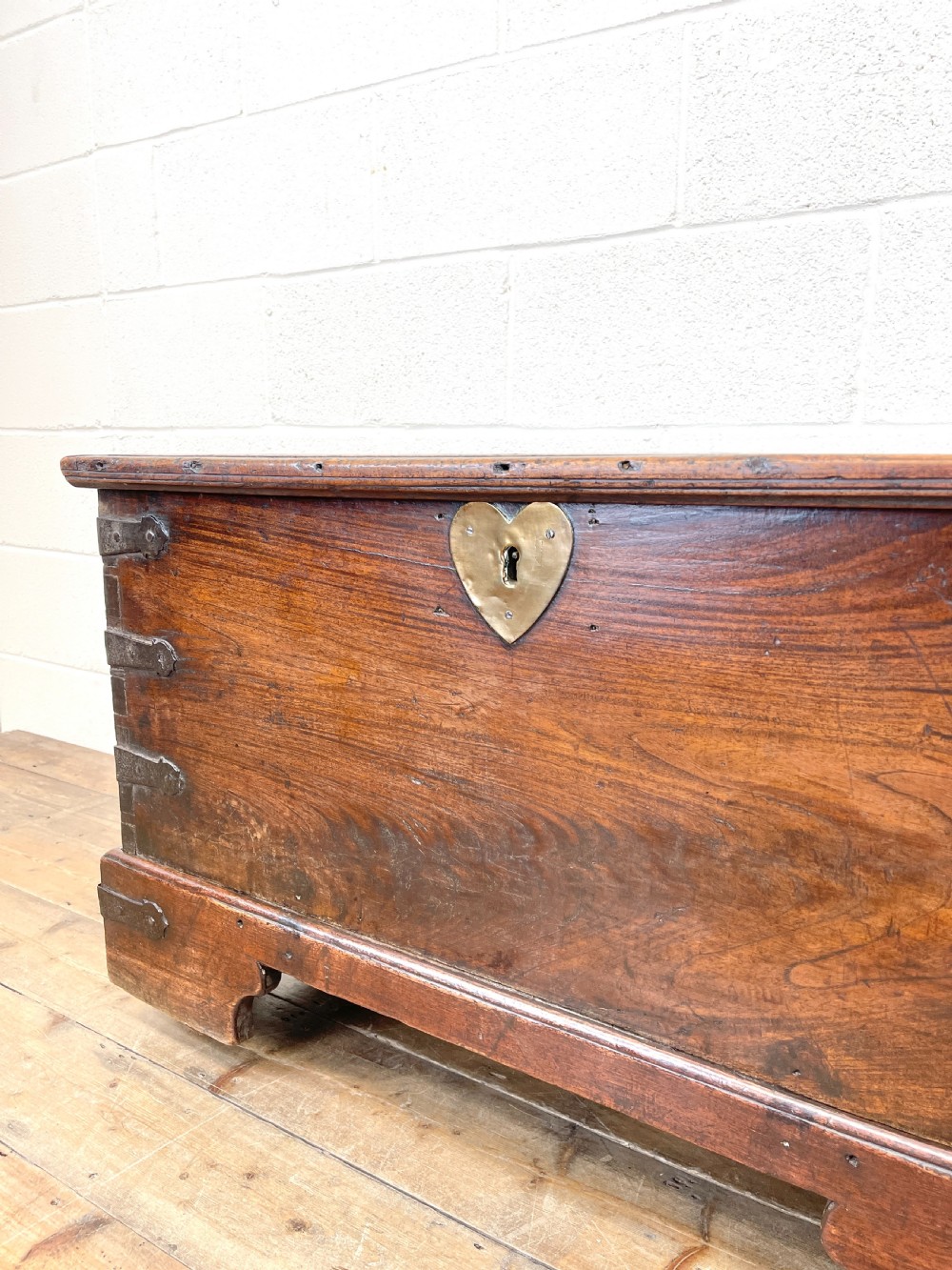 Antique Mahogany Metal Bound Trunk with Wheels View V