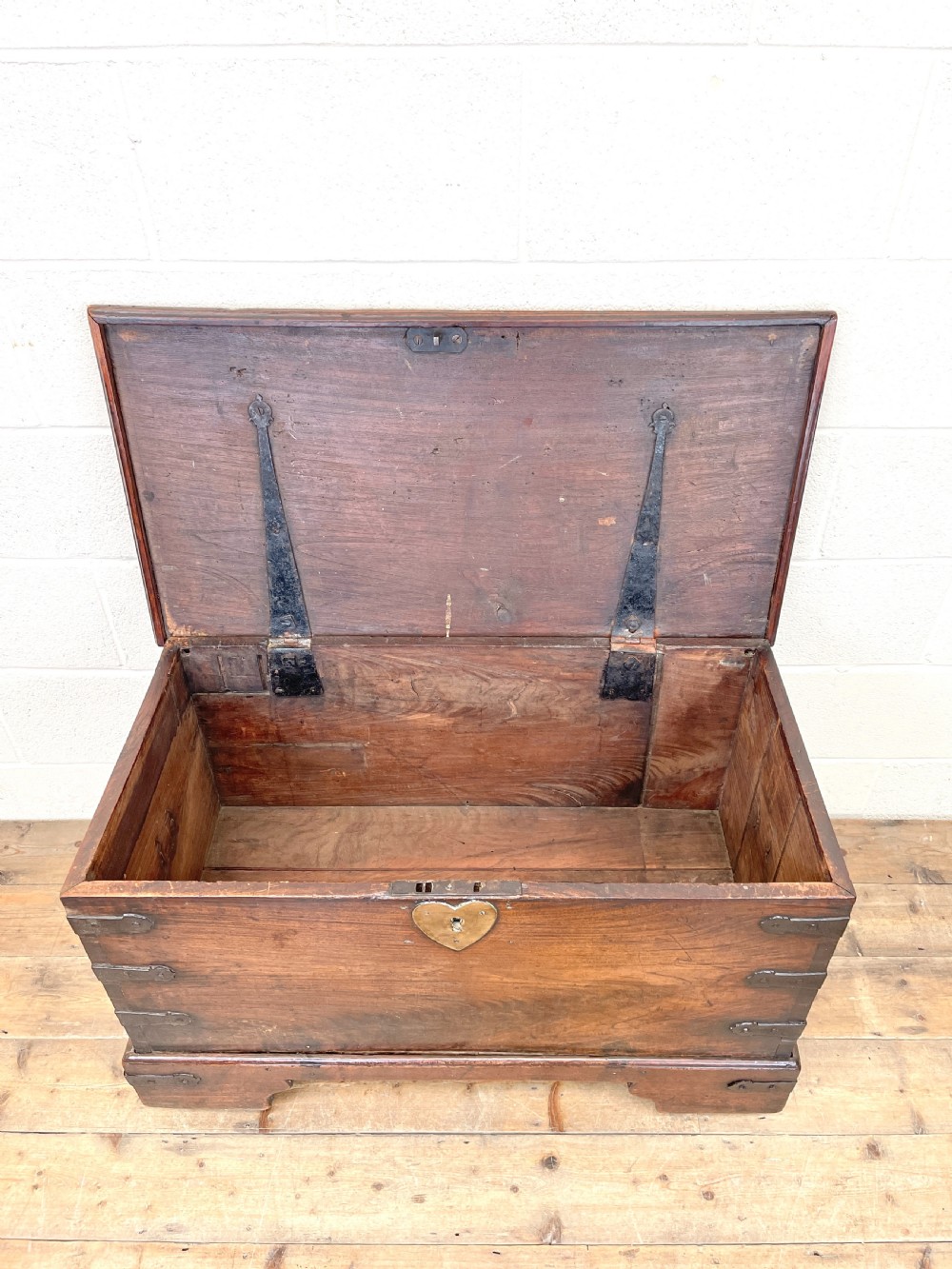 Antique Mahogany Metal Bound Trunk with Wheels View VI