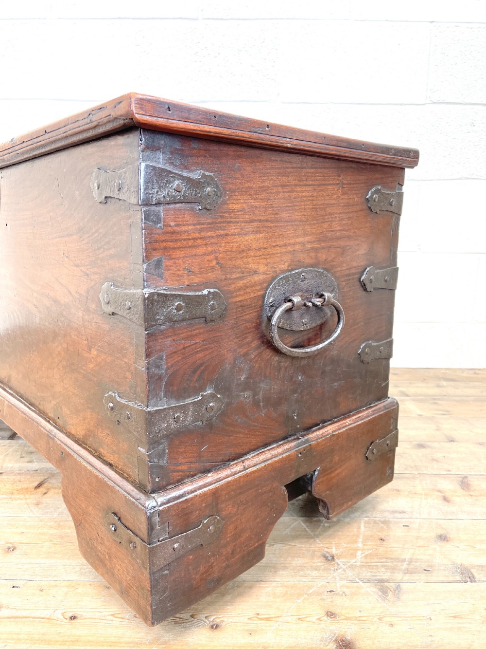 Antique Mahogany Metal Bound Trunk with Wheels View VII