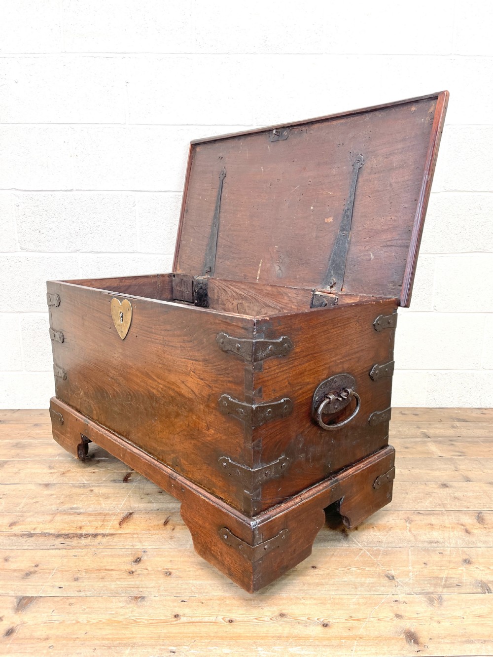 Antique Mahogany Metal Bound Trunk with Wheels View VIII