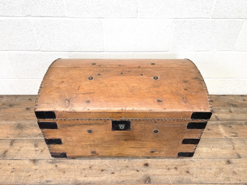 Rustic Antique Pine Dome Top Trunk View IV
