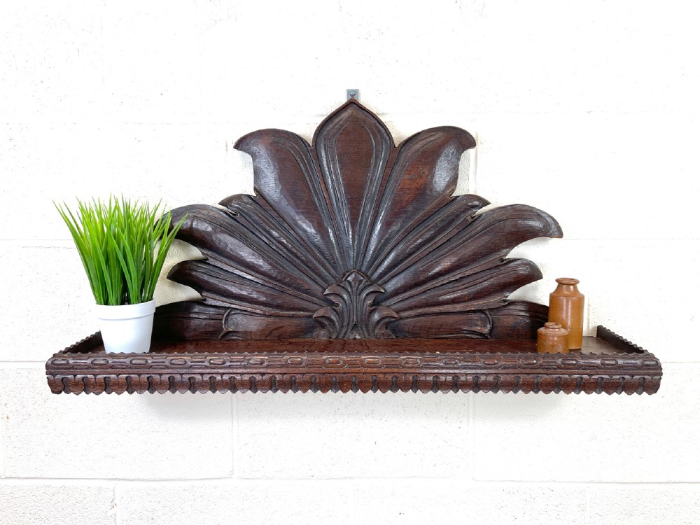 Victorian Carved Oak Wall Hanging Shelf View II