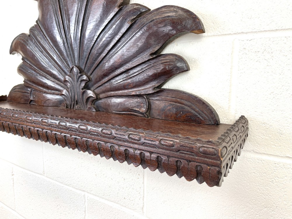 Victorian Carved Oak Wall Hanging Shelf View IV